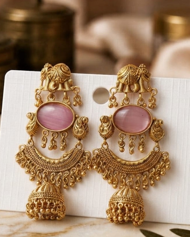 Pink Stone & Elephant Kashmiri Earrings for Women | Handmade Traditional Ethnic Jewelry | Festive, Wedding, Party & Daily Wear