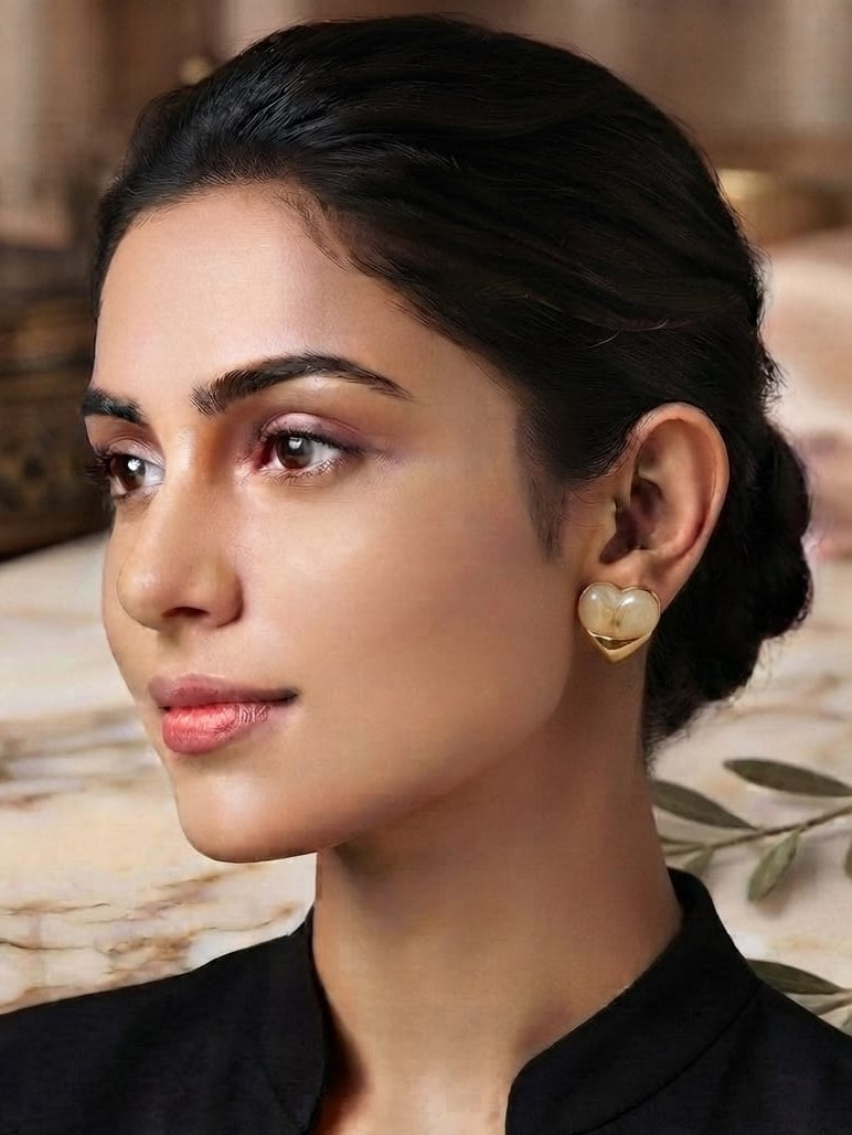 Heart-Shaped Off-White & Gold Stud Earrings for Women | Elegant Fashion Jewelry | Lightweight | Daily, Party & Gift Wear ⭐