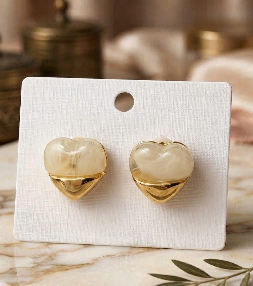 Heart-Shaped Off-White & Gold Stud Earrings for Women | Elegant Fashion Jewelry | Lightweight | Daily, Party & Gift Wear ⭐