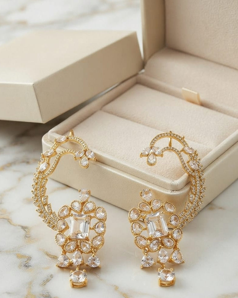 White AD Stone Ear Cuffs for Women | Elegant Crystal Fashion Jewelry | Lightweight | Wedding, Party, Festive & Daily Wear ⭐