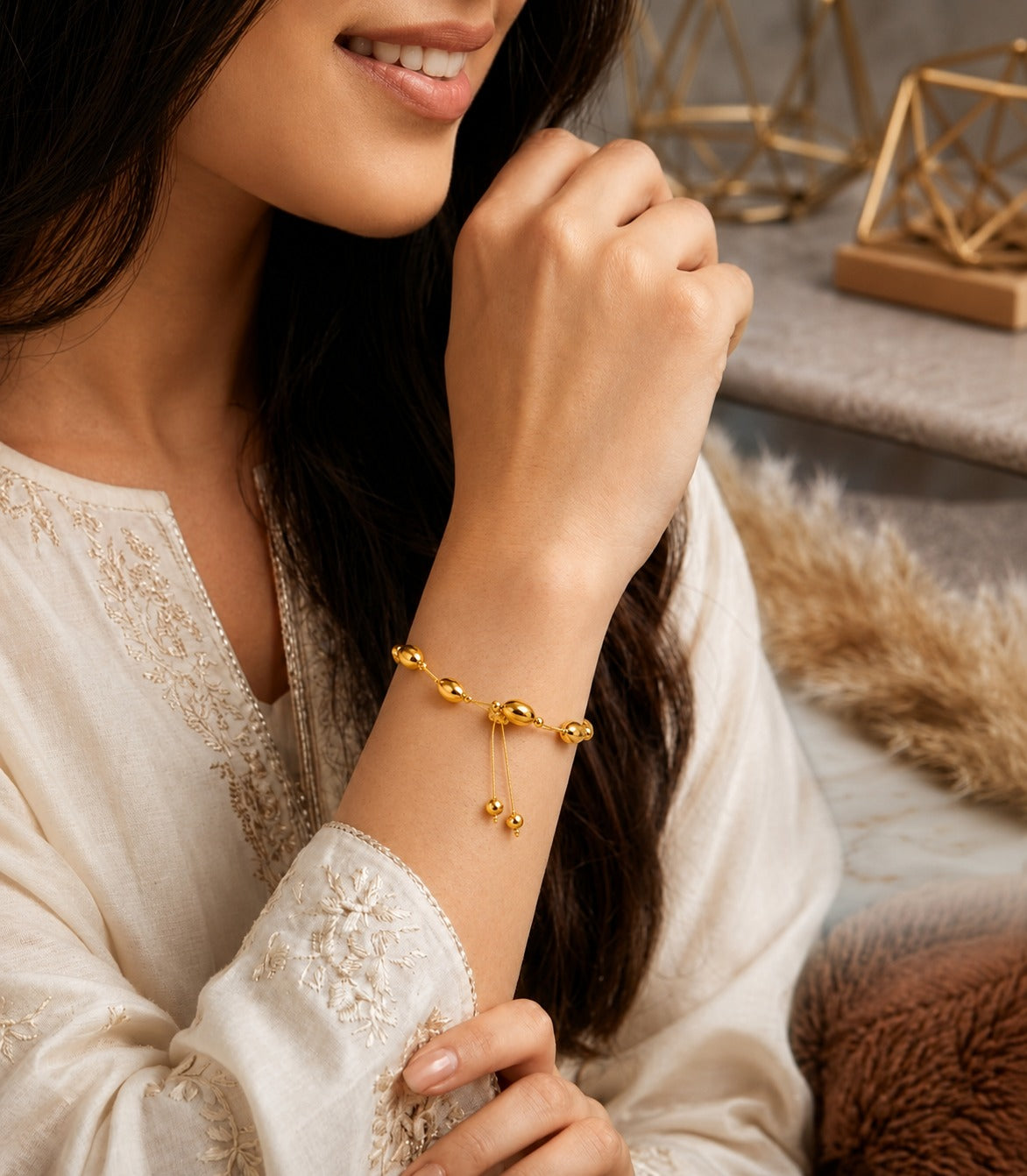 Adjustable Gold Beaded Bracelet for Women | Elegant Charm Jewelry