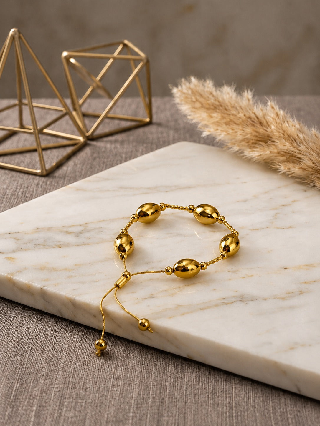 Adjustable Gold Beaded Bracelet for Women | Elegant Charm Jewelry