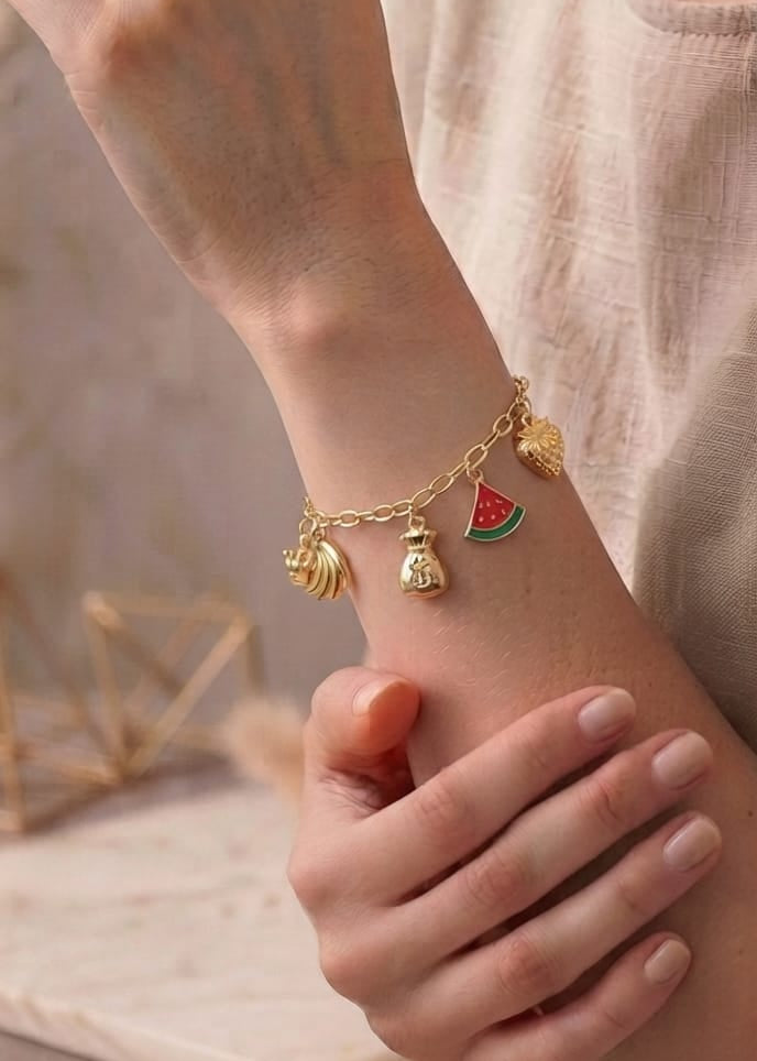 Beautiful Gold Charm Bracelet for Women | Adjustable Beaded Chain Bracelet