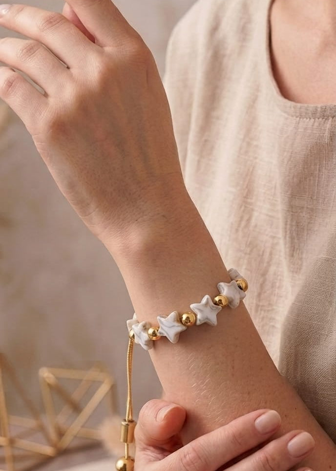 Star Pearl Adjustable Bracelet for Women | Elegant Gold Charm Jewelry