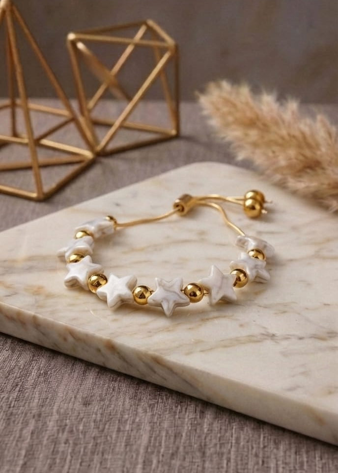 Star Pearl Adjustable Bracelet for Women | Elegant Gold Charm Jewelry