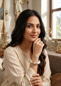 Luxury White Enamel Pearl & CZ Stone Open Cuff Bracelet for Women | Gold Tone Statement Bangle