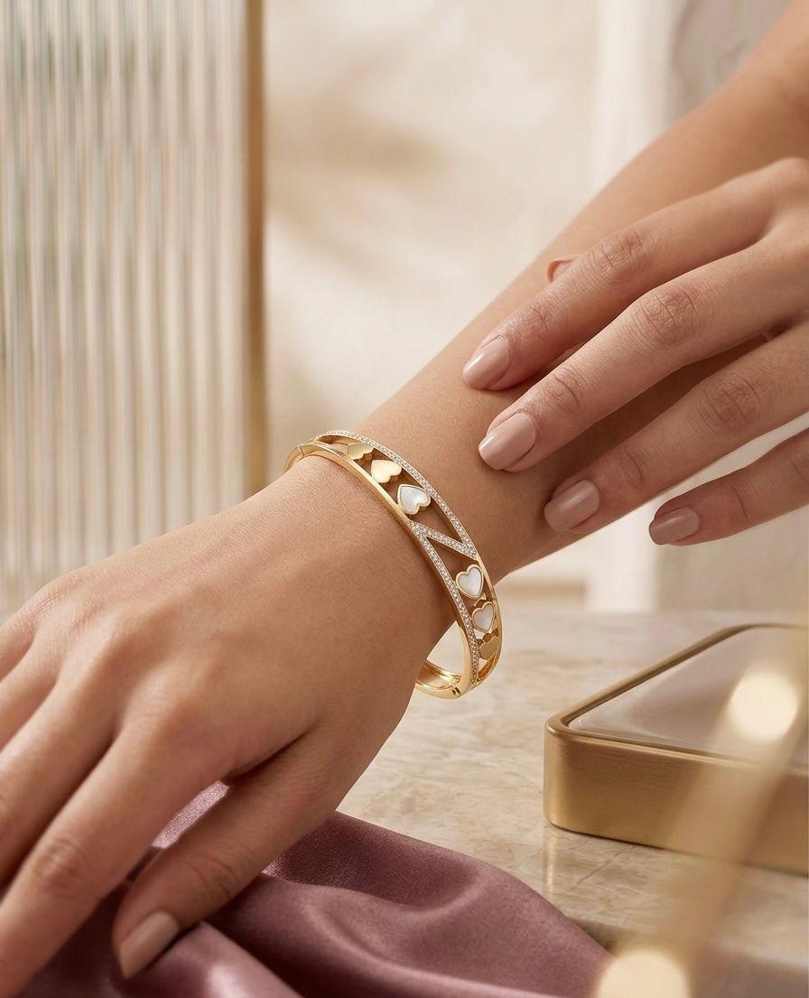 Heart Stone Golden Anti Tarnish Bracelet