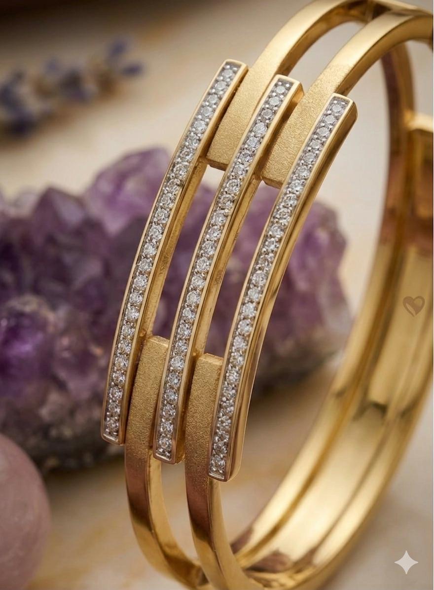 Center Three Layered AD Stone Golden Anti Tarnish Bracelet