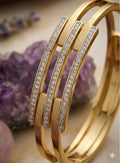Center Three Layered AD Stone Golden Anti Tarnish Bracelet