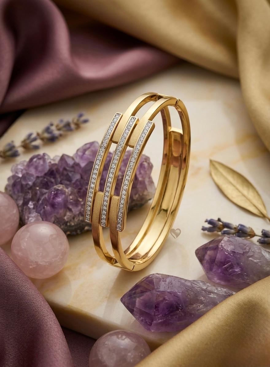 Center Three Layered AD Stone Golden Anti Tarnish Bracelet