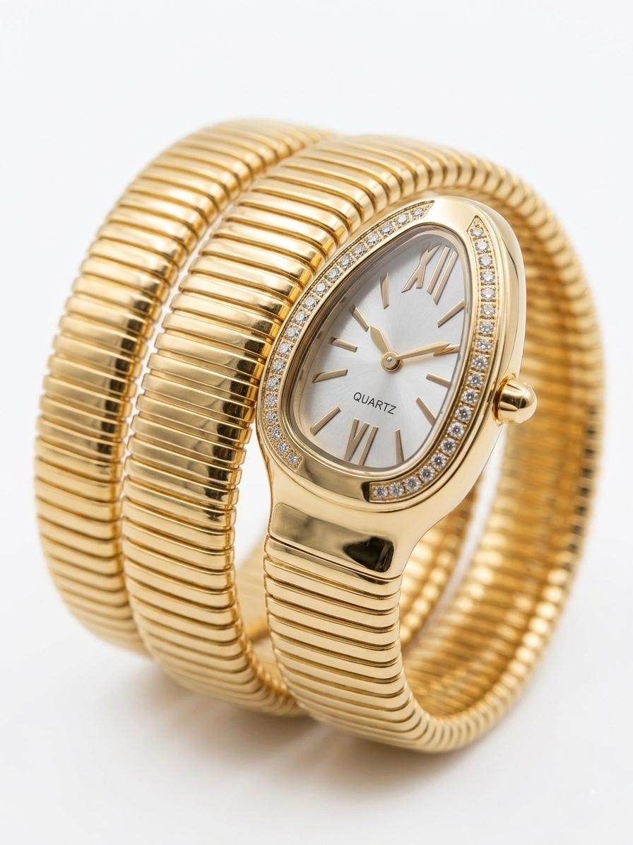 Golden Snake Watch Wrap bracelet With White Dial