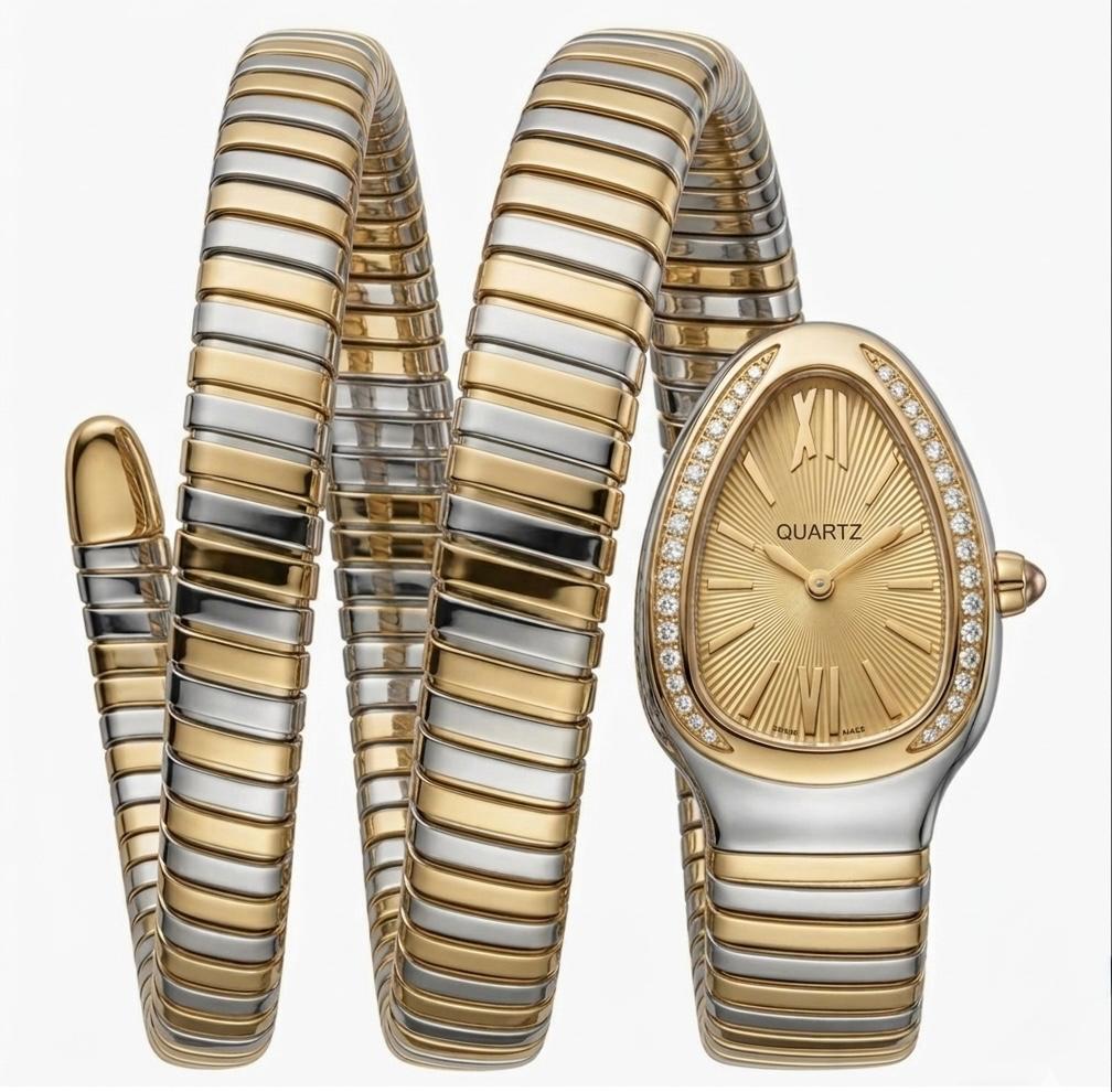 Double Color Snake Watch Bracelet With Light Yellow Dial