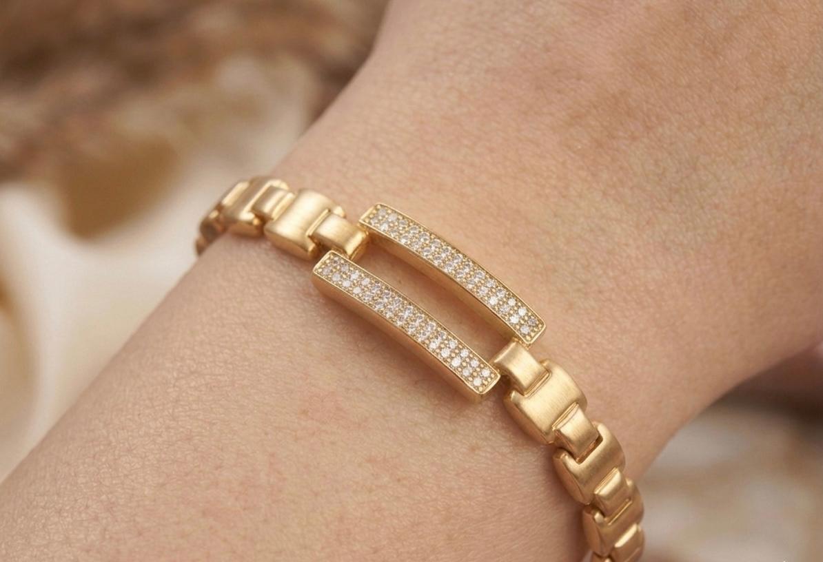 AD Stone Square Design Gold Anti Tarnish Bracelet