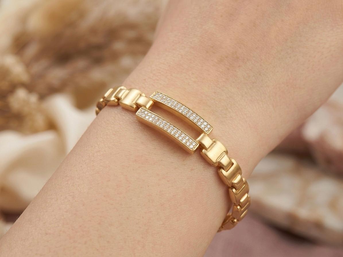 AD Stone Square Design Gold Anti Tarnish Bracelet