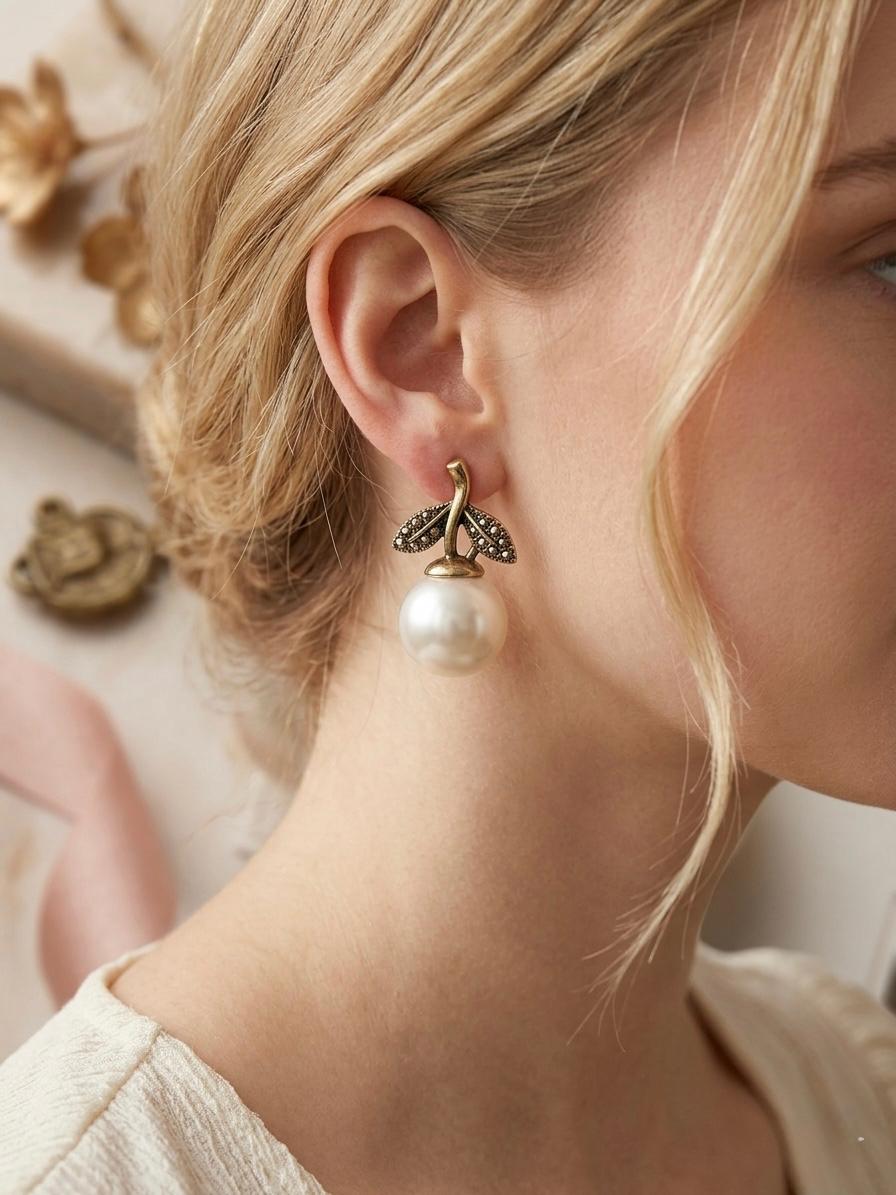 Leafy Pearl Studs