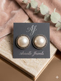 Round Shaped Pearl Earrings with Black Metal Border