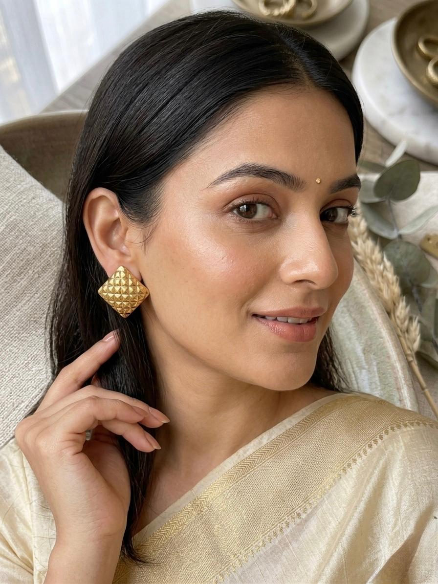 Square Checkered Shaped Anti Tarnish Earrings