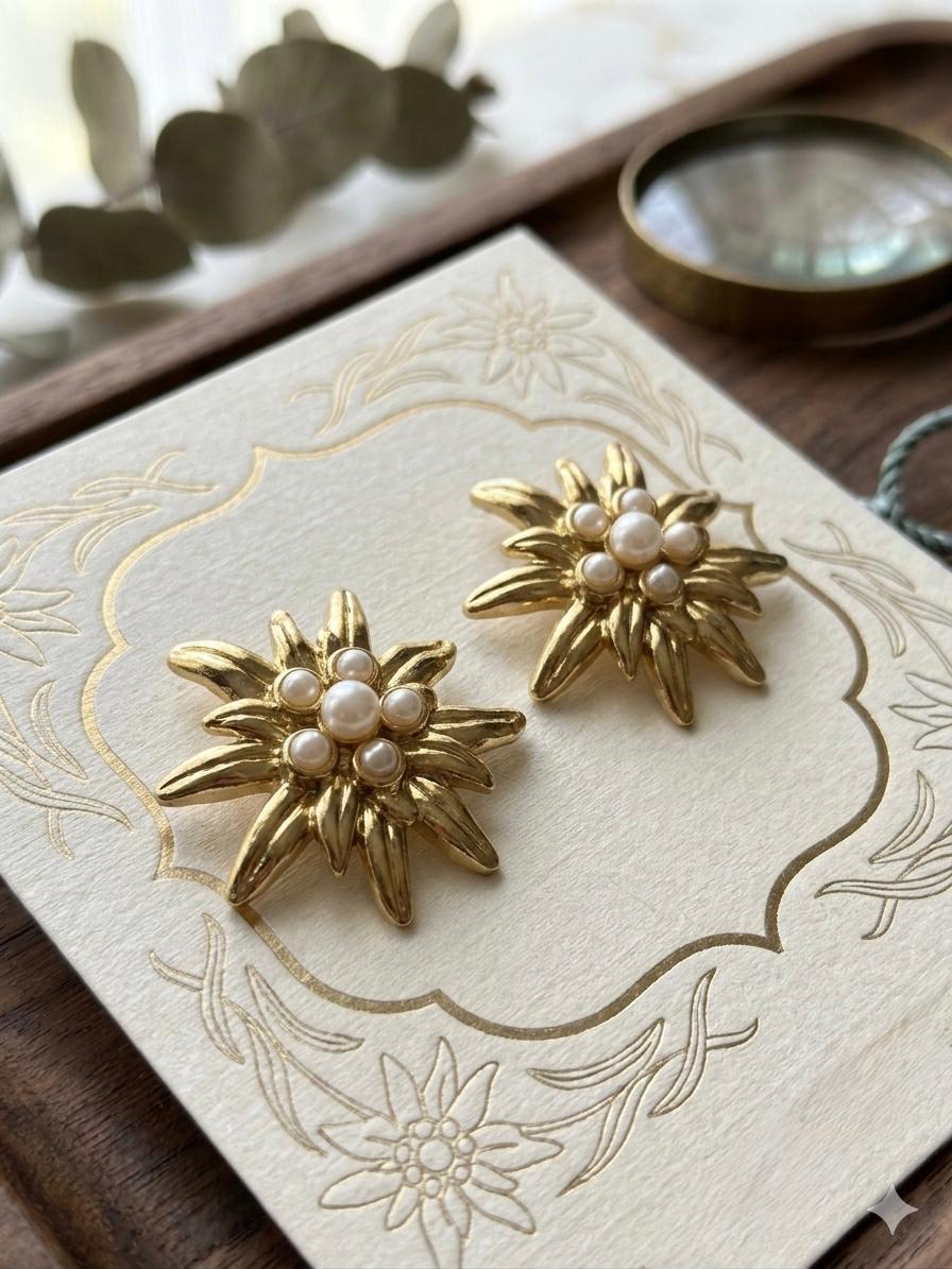 Star Shaped Golden Pearl Anti Tarnish Earrings