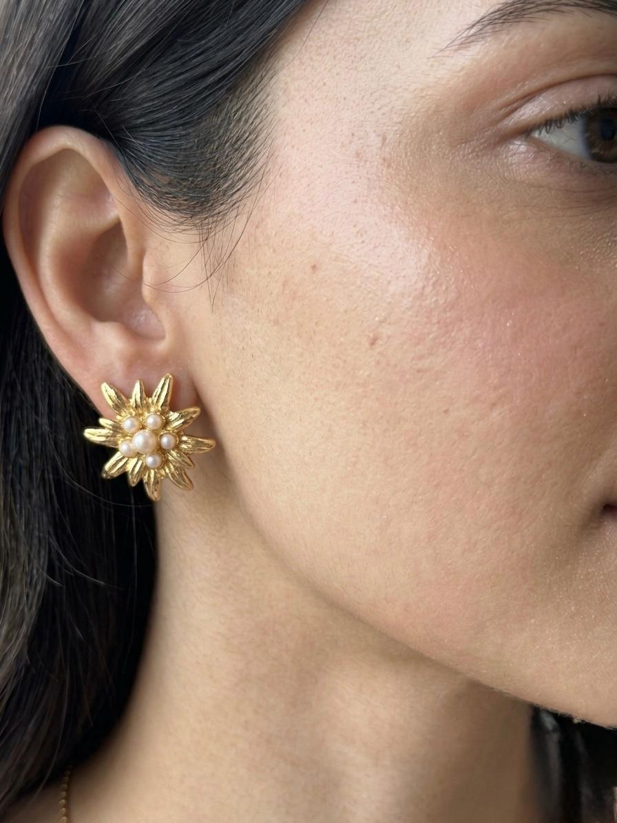 Star Shaped Golden Pearl Anti Tarnish Earrings