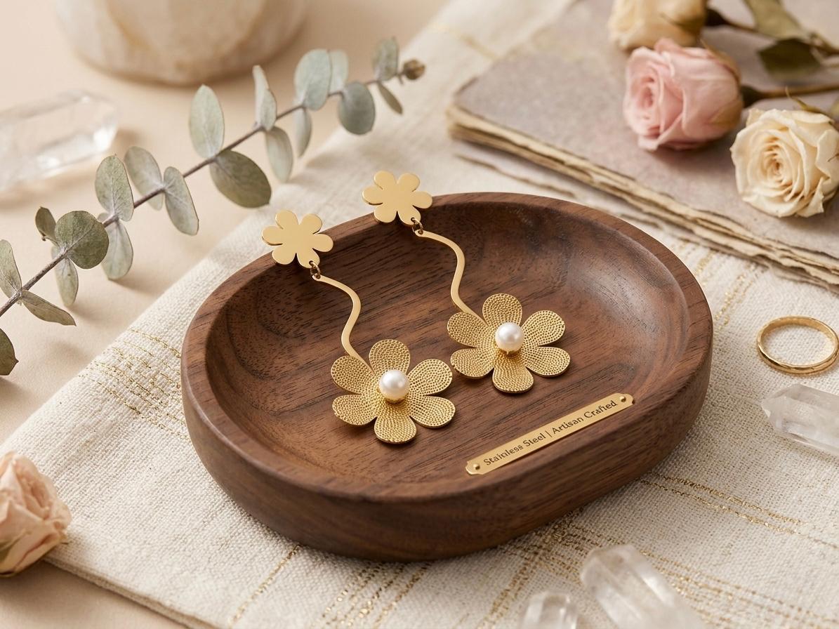Flower And Pearl Anti Tarnish Hanging Earrings