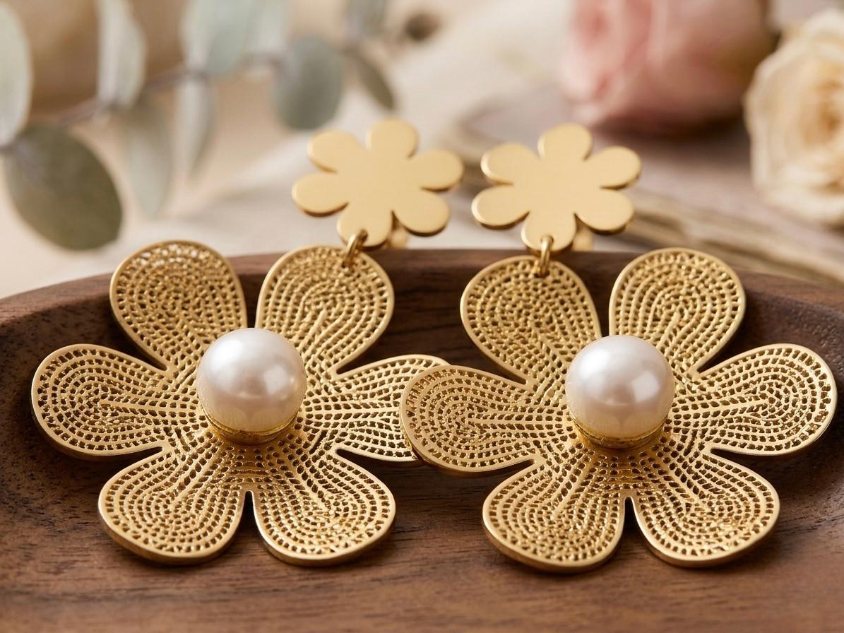 Flower And Pearl Anti Tarnish Hanging Earrings
