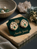 Moissanite Earrings with Green Stone