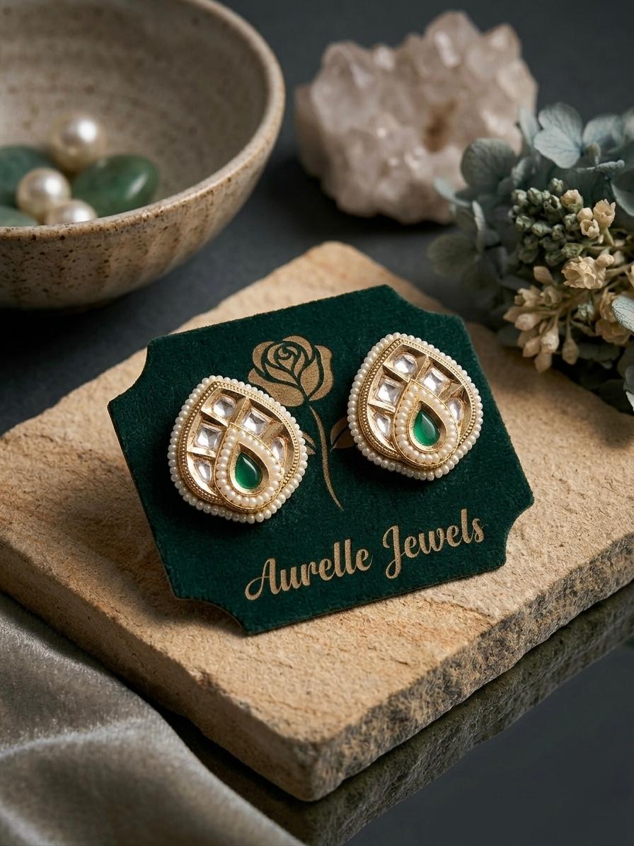 Moissanite Earrings with Green Stone
