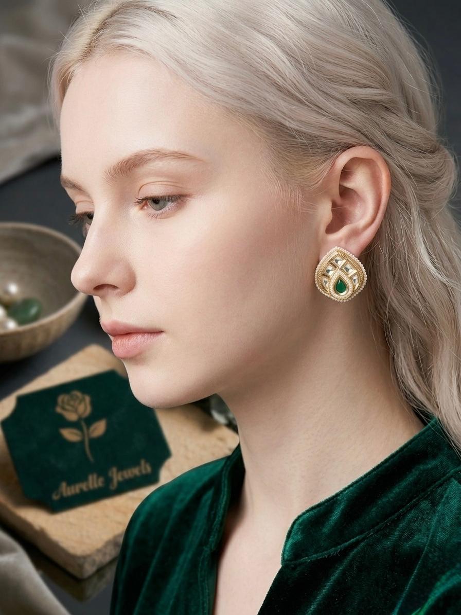 Moissanite Earrings with Green Stone