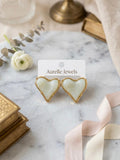 Heart Shaped Light Aqua Green Stone Earrings
