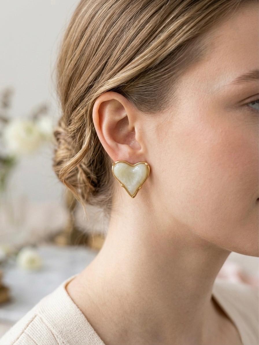 Heart Shaped Light Aqua Green Stone Earrings