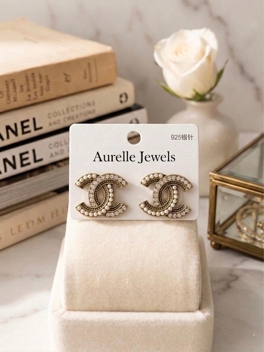Branded Pearl Metallic Earrings