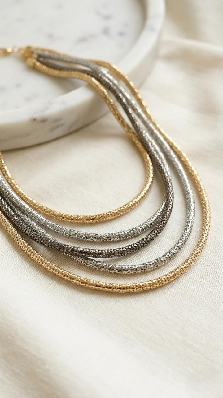 Multi Layered Multi Color Wired Necklace