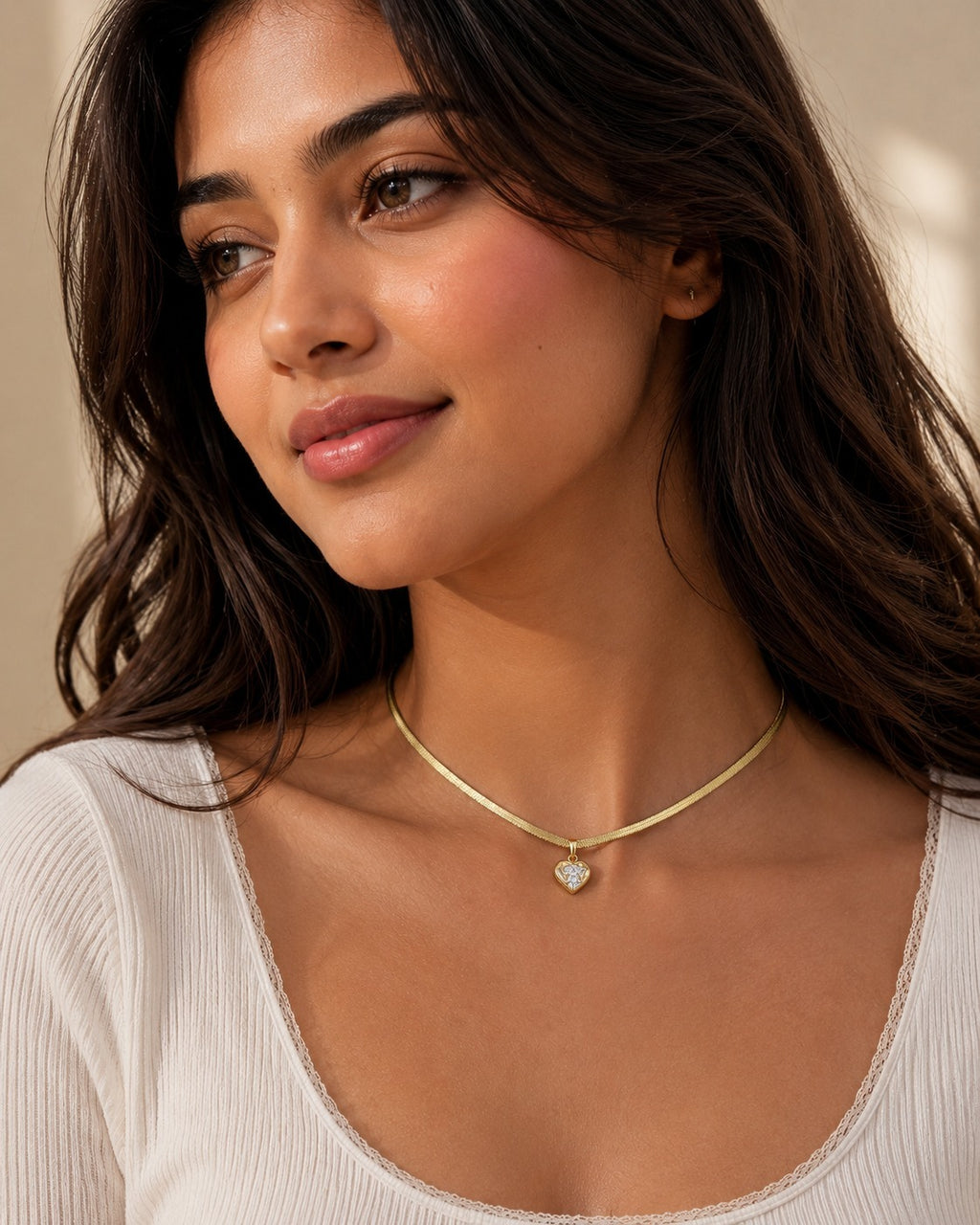 Heart With Stone Anti Tarnish Chain Pendant