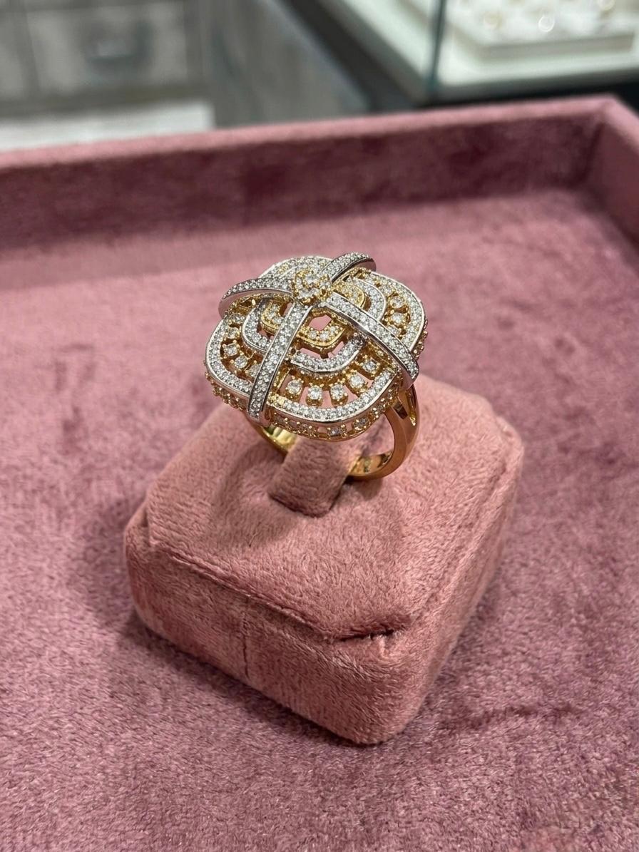 Silver Golden AD Stone Cocktail Ring