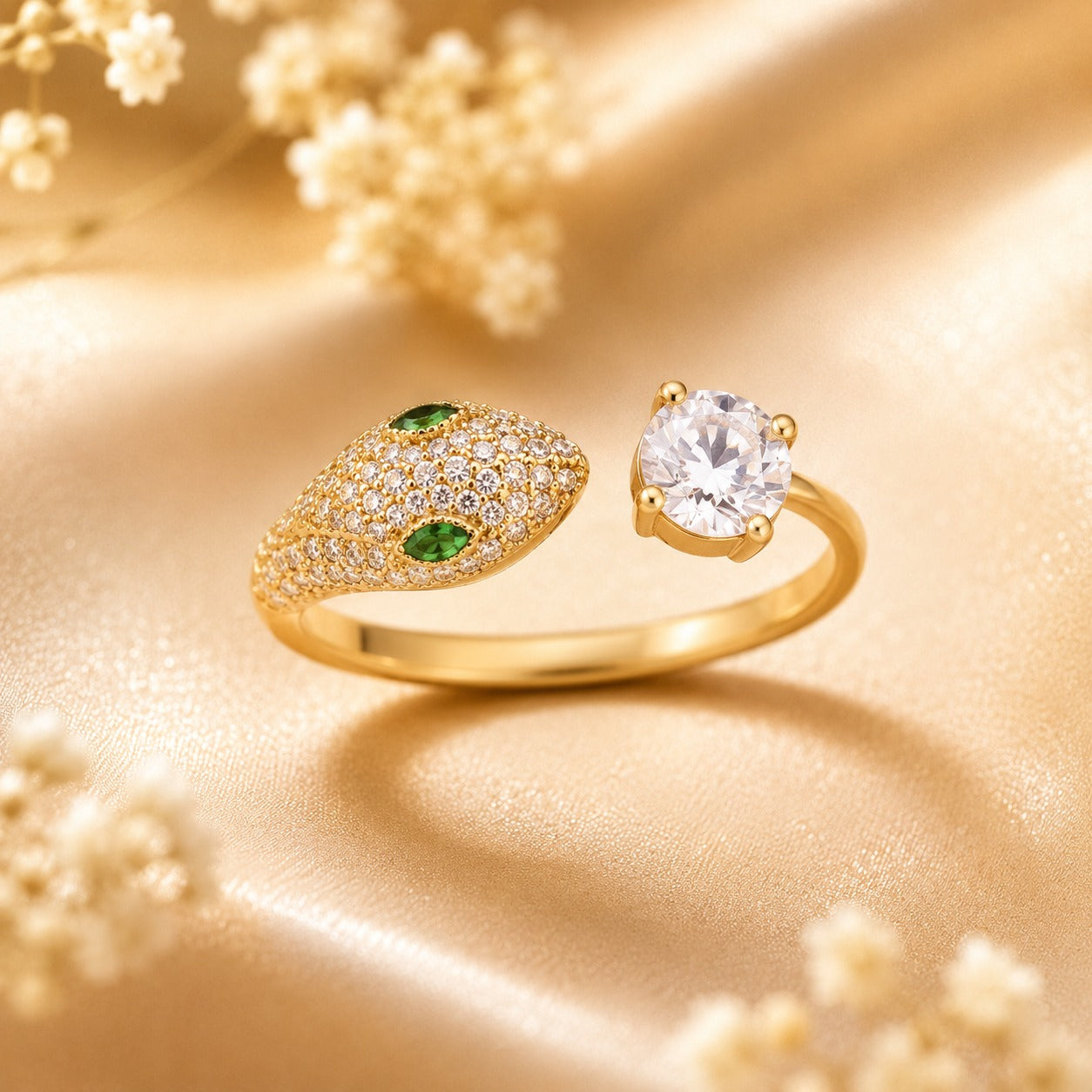 Stone Snake Ring in Anti Tarnish Gold