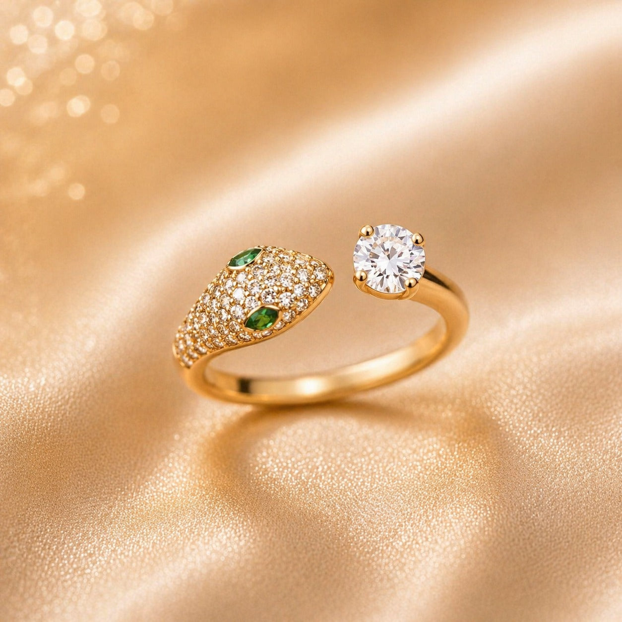 Stone Snake Ring in Anti Tarnish Gold