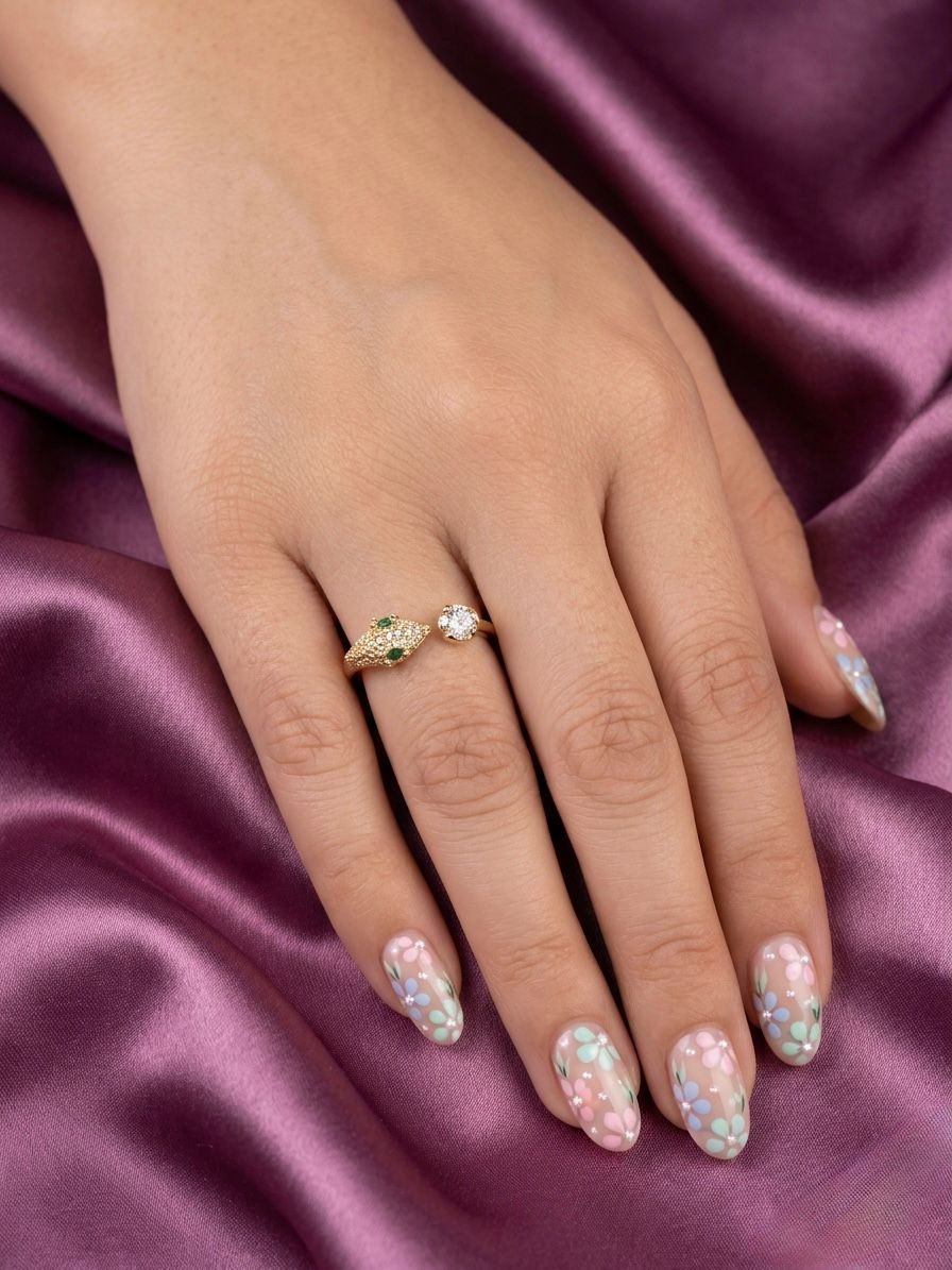 Stone Snake Ring in Anti Tarnish Gold