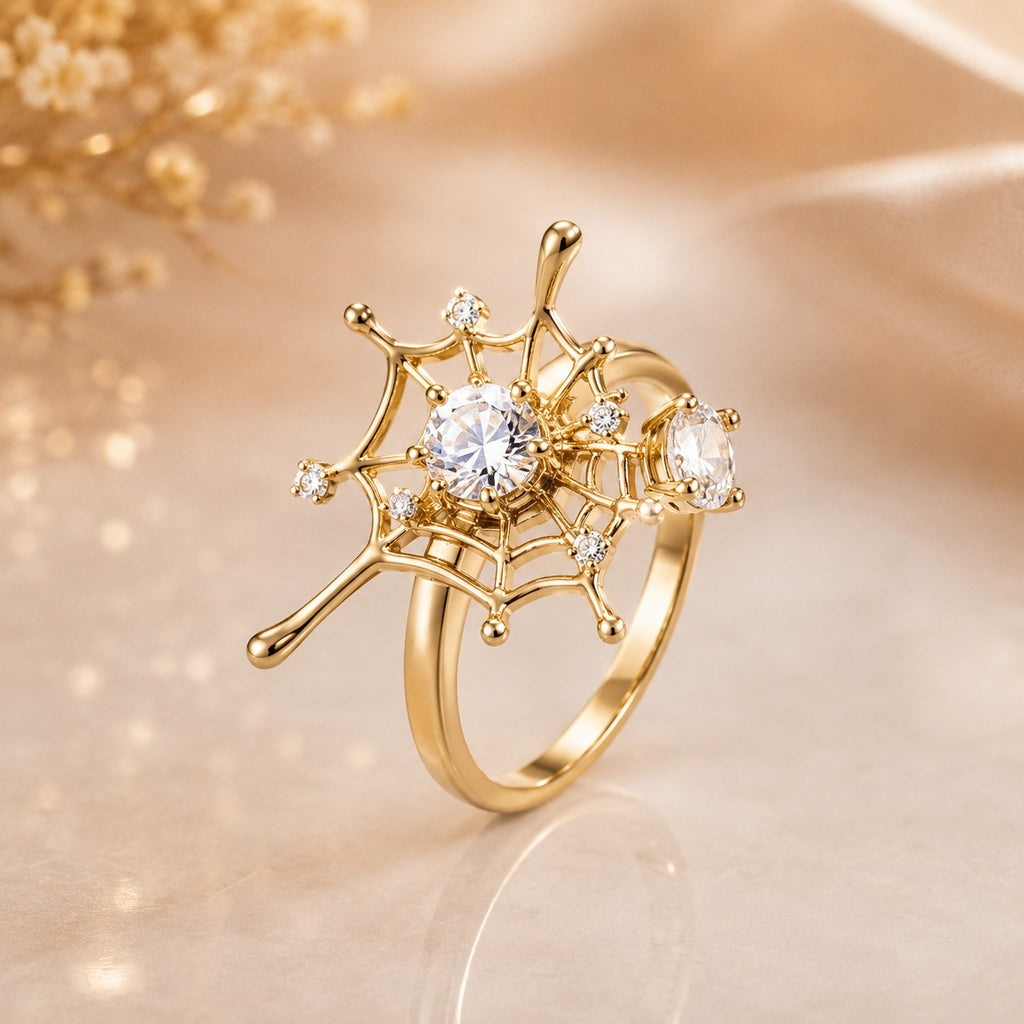 Spider Web With Stone At Center Anti Tarnish Ring