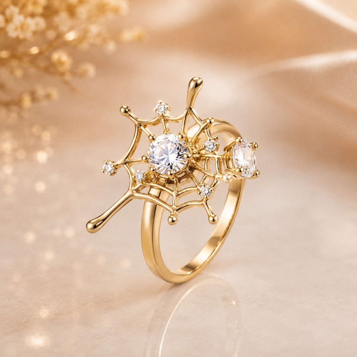 Spider Web With Stone At Center Anti Tarnish Ring