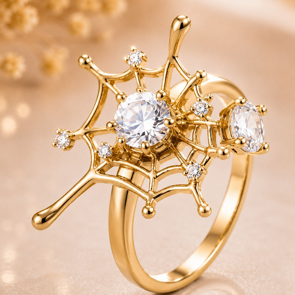 Spider Web With Stone At Center Anti Tarnish Ring