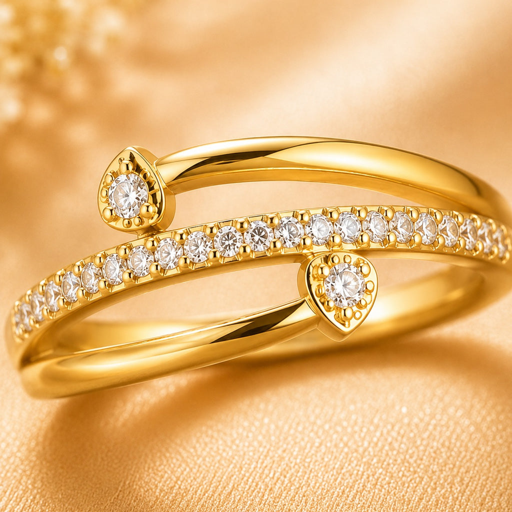 Two Side AD Stone Anti Tarnish Gold Ring