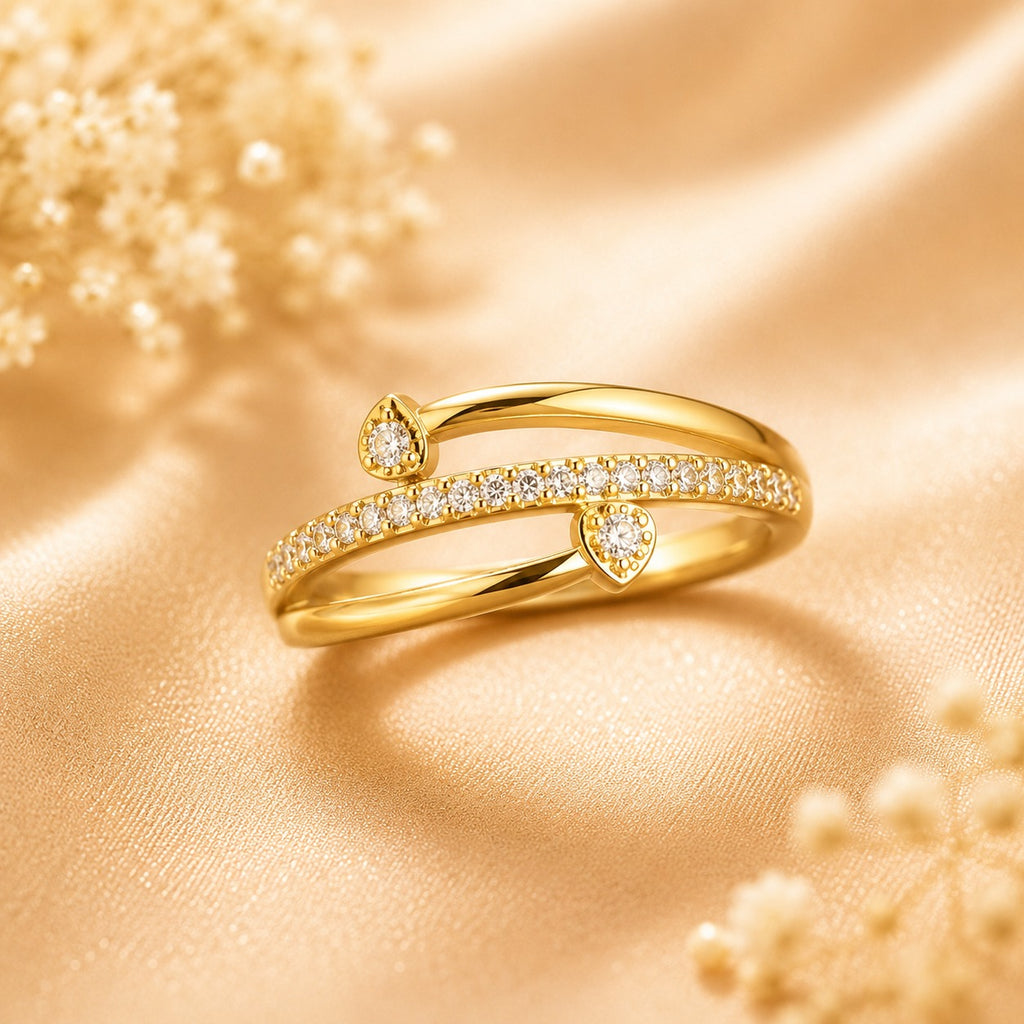 Two Side AD Stone Anti Tarnish Gold Ring