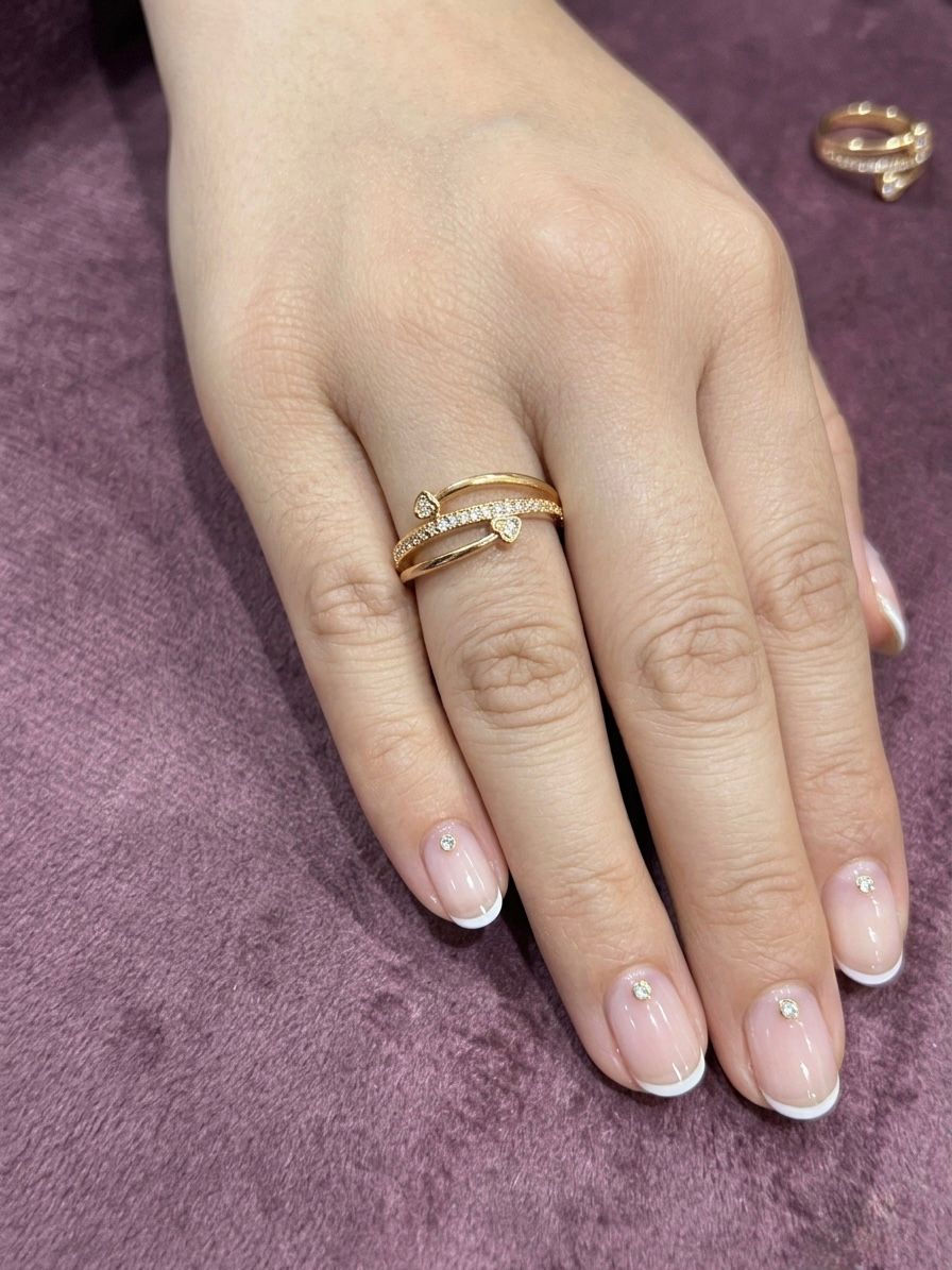 Two Side AD Stone Anti Tarnish Gold Ring