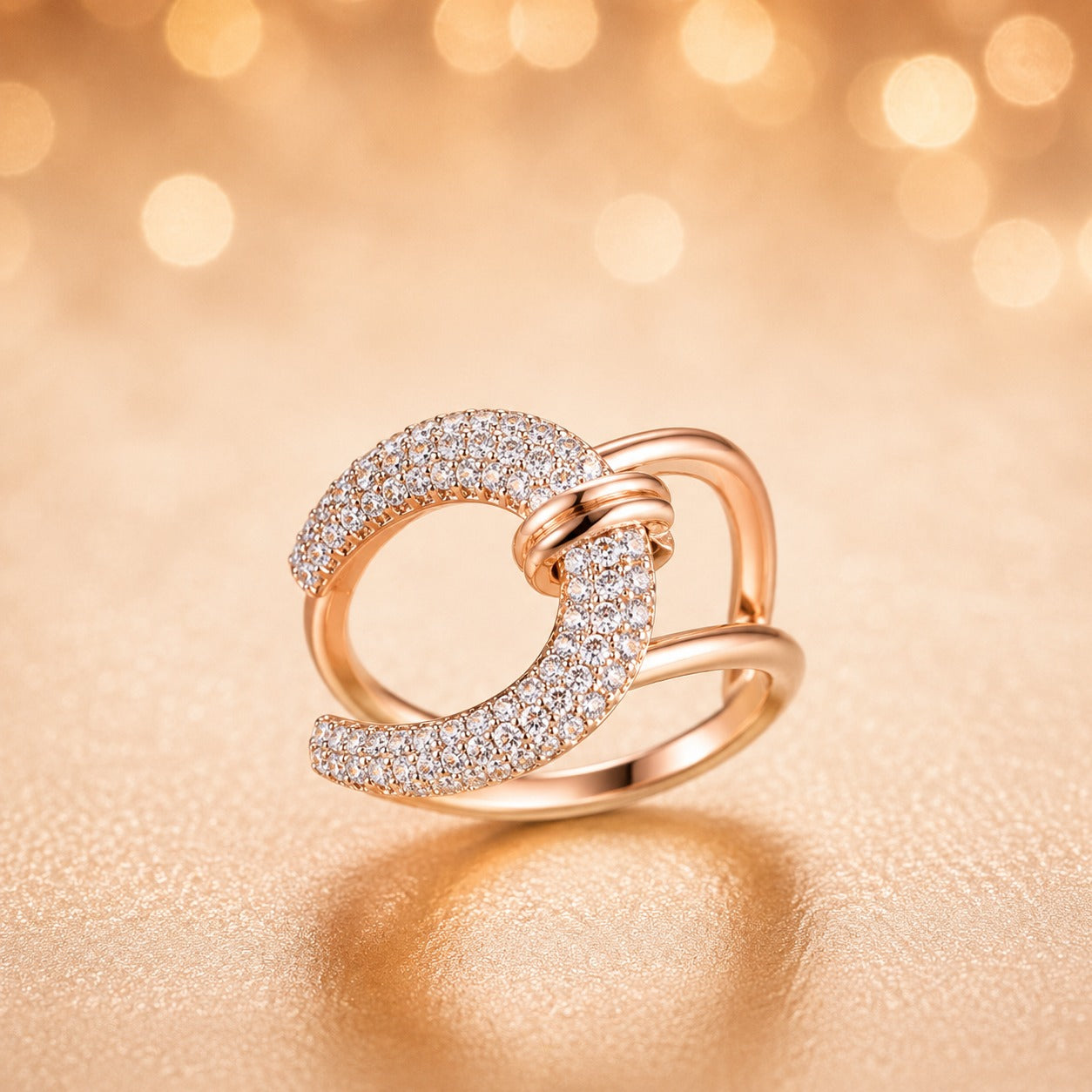 AD Stone Rose Gold Ring With Adjustable Size
