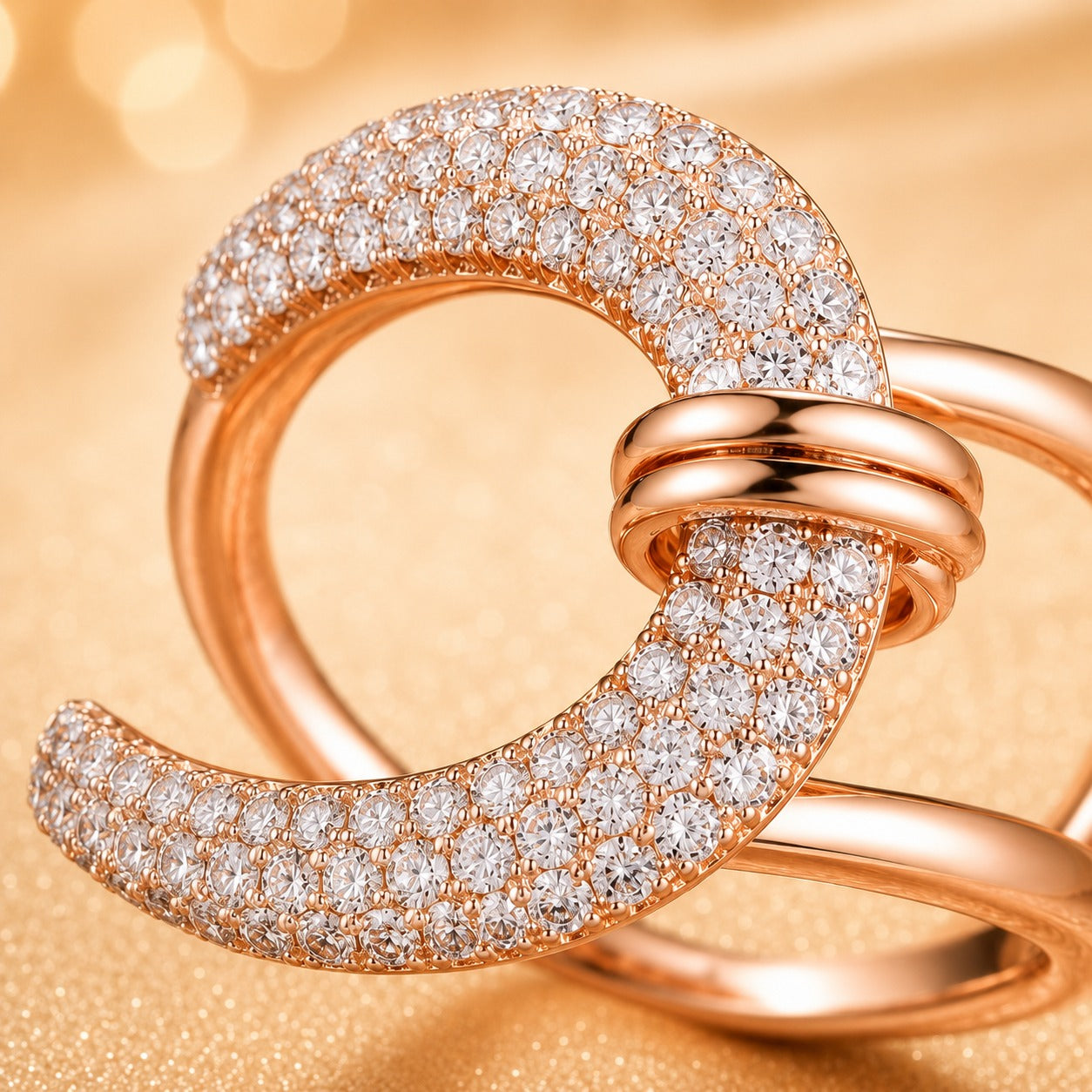 AD Stone Rose Gold Ring With Adjustable Size