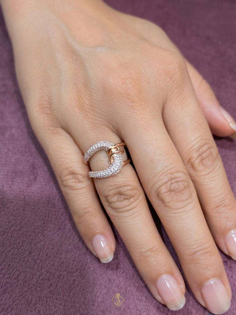 AD Stone Rose Gold Ring With Adjustable Size