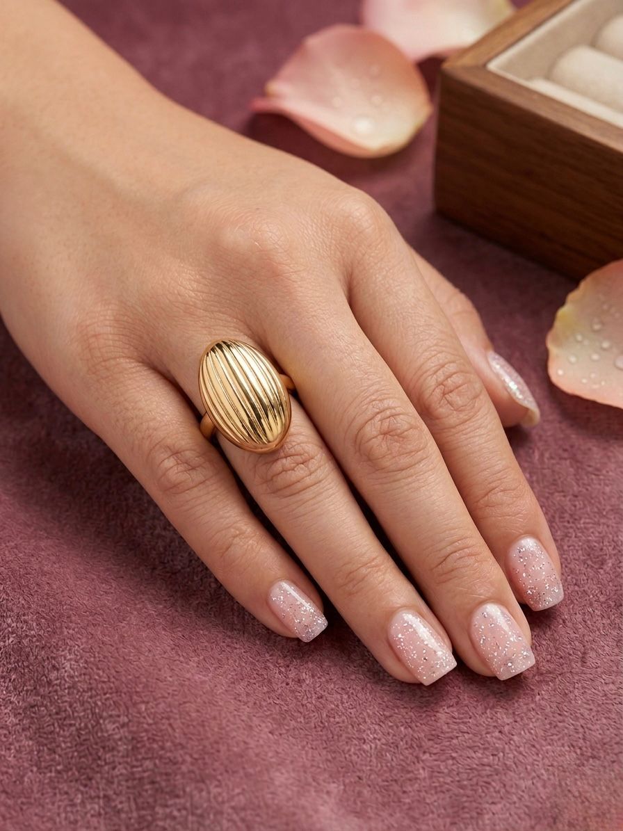 Anti Tarnish Gold Oval Shaped Ring