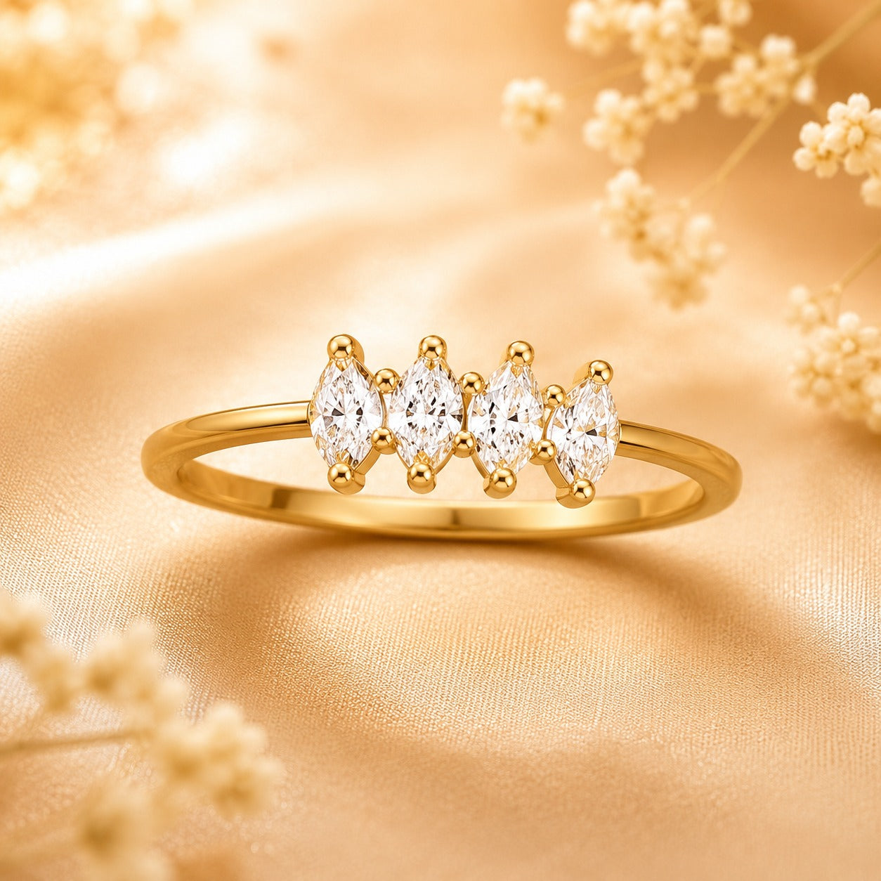 Four Center Stones Anyi Tarn ish Golden Ring
