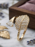 Leaf With Stones Anti Tarnish Gold Ring
