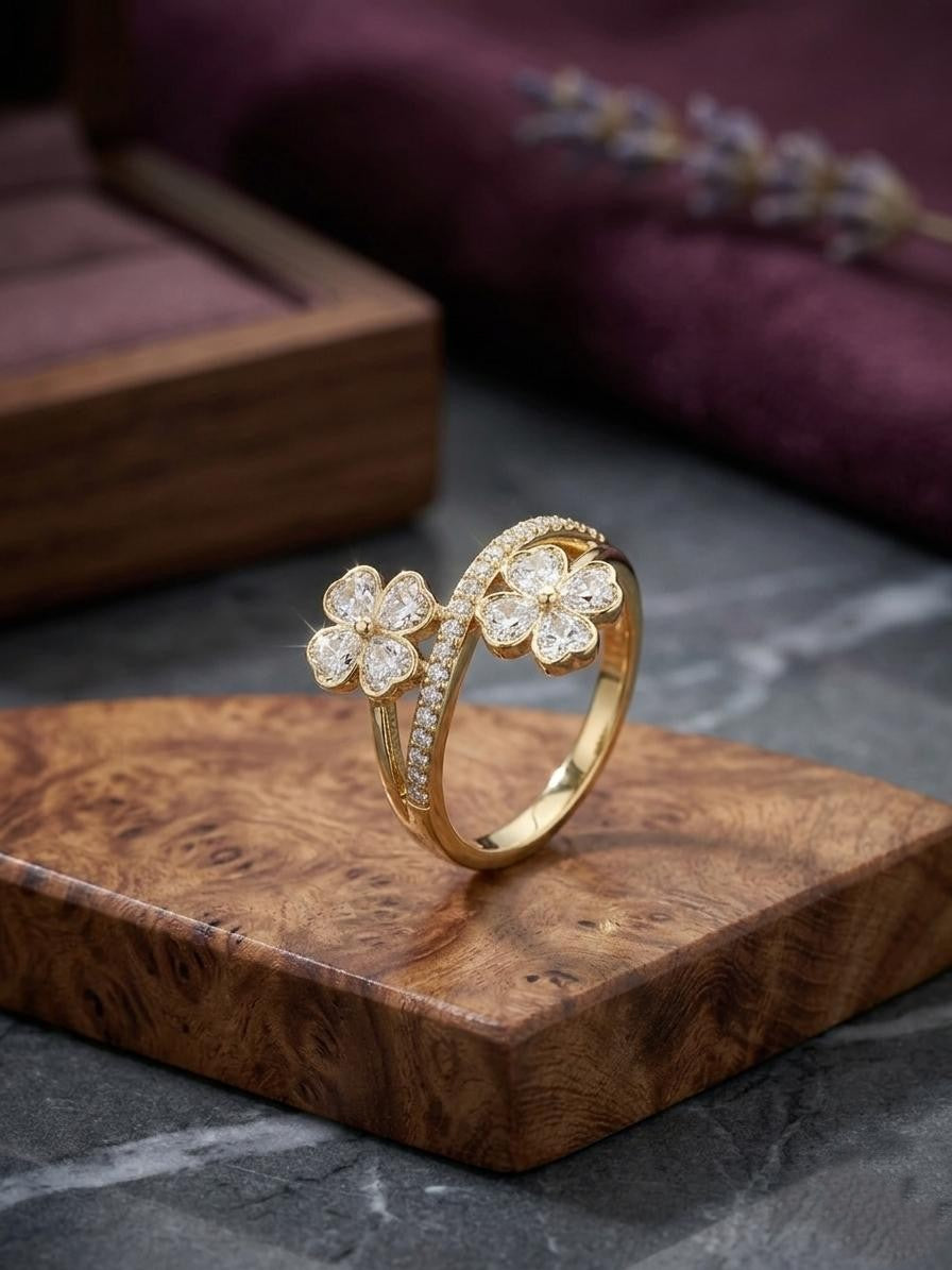 Double Flower Anti Tarnish Gold Ring